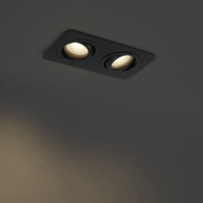 Abgerundeter Einbaustrahler schwarz GU10 50mm dreh- und schwenkbar IP44 2-flammig - Alberto