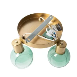 Art Deco Deckenlampe Gold mit grünem Glas 3 Lichter - Vidro