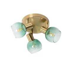 Art Deco Deckenlampe Gold mit grünem Glas 3 Lichter - Vidro