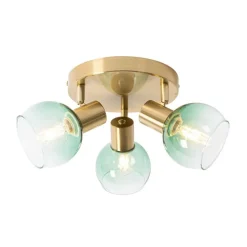 Art Deco Deckenlampe Gold mit grünem Glas 3 Lichter - Vidro