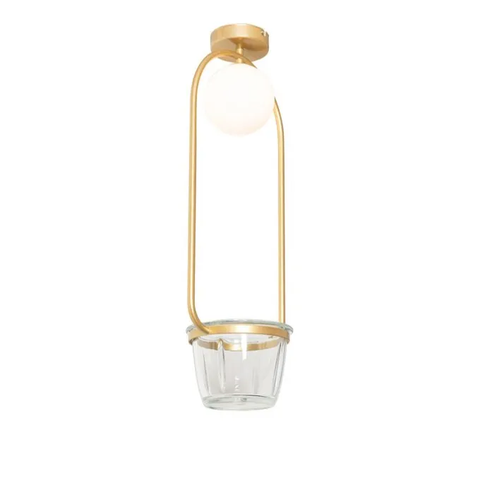 Art Deco Deckenlampe Gold mit weißem Glas - Isabella