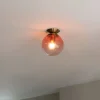 Art Deco Deckenlampe Messing mit rosa Glas - Pallon