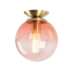 Art Deco Deckenlampe Messing mit rosa Glas - Pallon