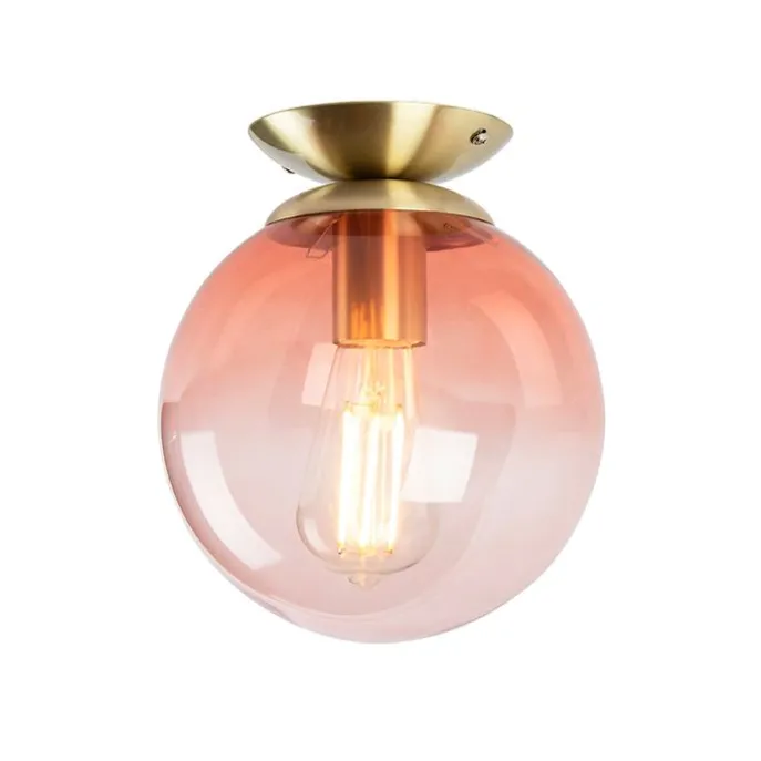 Art Deco Deckenlampe Messing mit rosa Glas - Pallon