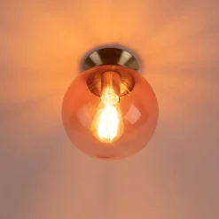 Art Deco Deckenlampe Messing mit rosa Glas - Pallon