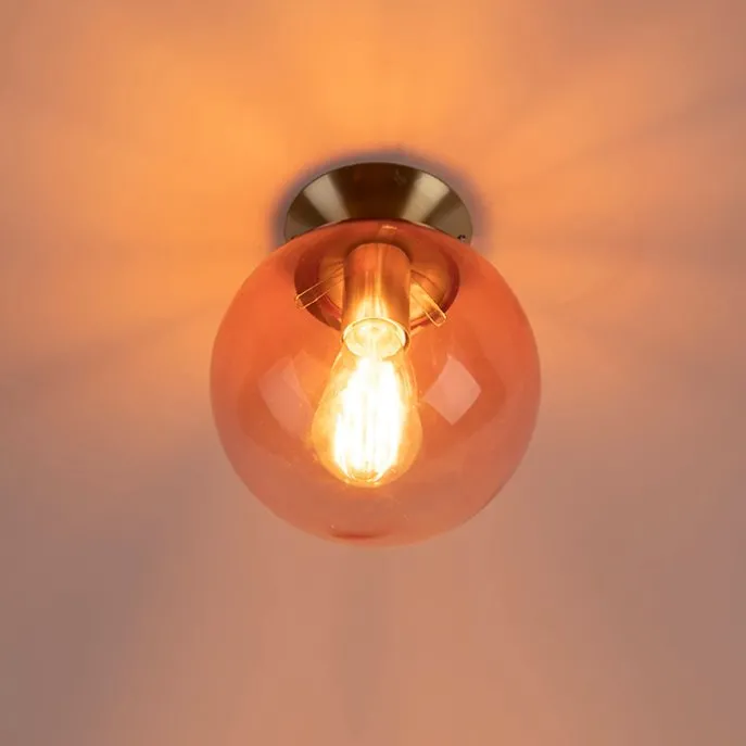 Art Deco Deckenlampe Messing mit rosa Glas - Pallon