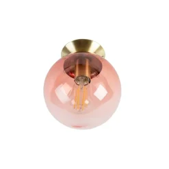 Art Deco Deckenlampe Messing mit rosa Glas - Pallon