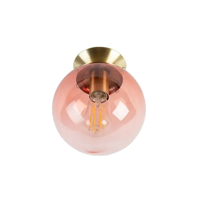 Art Deco Deckenlampe Messing mit rosa Glas - Pallon