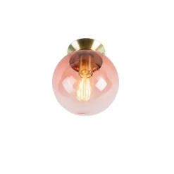 Art Deco Deckenlampe Messing mit rosa Glas - Pallon