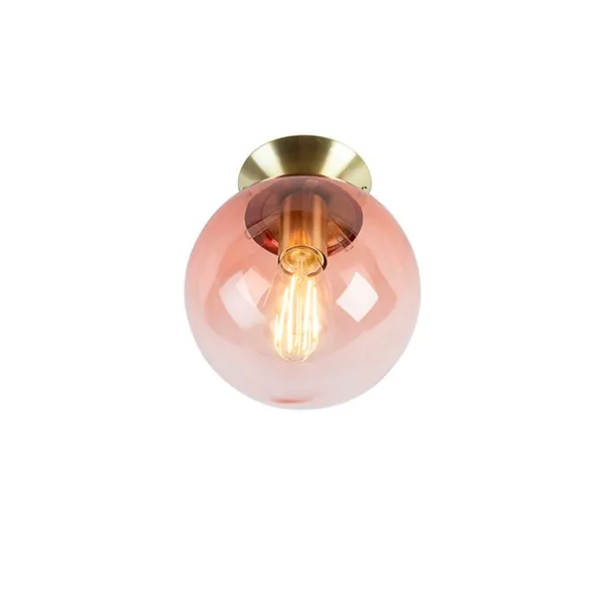 Art Deco Deckenlampe Messing mit rosa Glas - Pallon