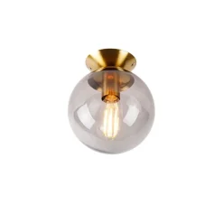 Art Deco Deckenlampe Messing mit Rauchglas - Pallon