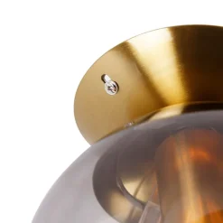 Art Deco Deckenlampe Messing mit Rauchglas - Pallon