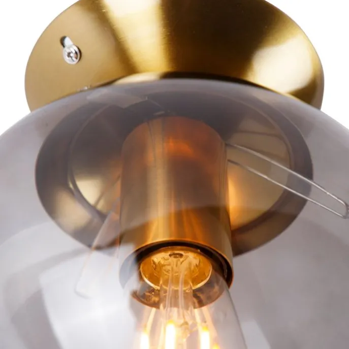 Art Deco Deckenlampe Messing mit Rauchglas - Pallon