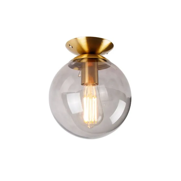 Art Deco Deckenlampe Messing mit Rauchglas - Pallon