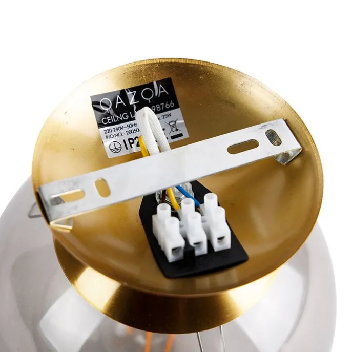 Art Deco Deckenlampe Messing mit Rauchglas - Pallon