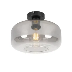 Art Deco Deckenlampe schwarz mit Rauchglas - Bizle