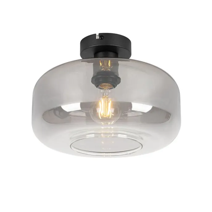 Art Deco Deckenlampe schwarz mit Rauchglas - Bizle
