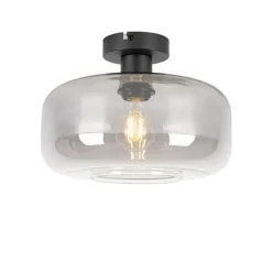 Art Deco Deckenlampe schwarz mit Rauchglas - Bizle
