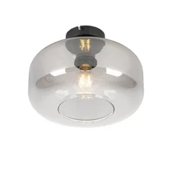 Art Deco Deckenlampe schwarz mit Rauchglas - Bizle