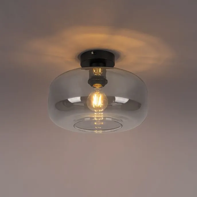 Art Deco Deckenlampe schwarz mit Rauchglas - Bizle