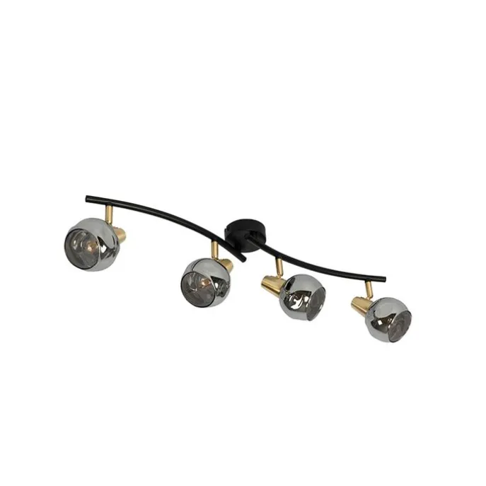 Art Deco Deckenleuchte Gold mit Rauchglas 4-Licht - Vidro