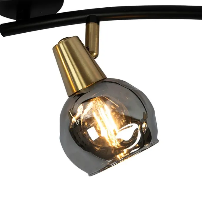 Art Deco Deckenleuchte Gold mit Rauchglas 4-Licht - Vidro