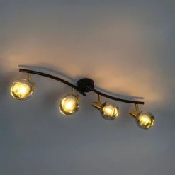 Art Deco Deckenleuchte Gold mit Rauchglas 4-Licht - Vidro