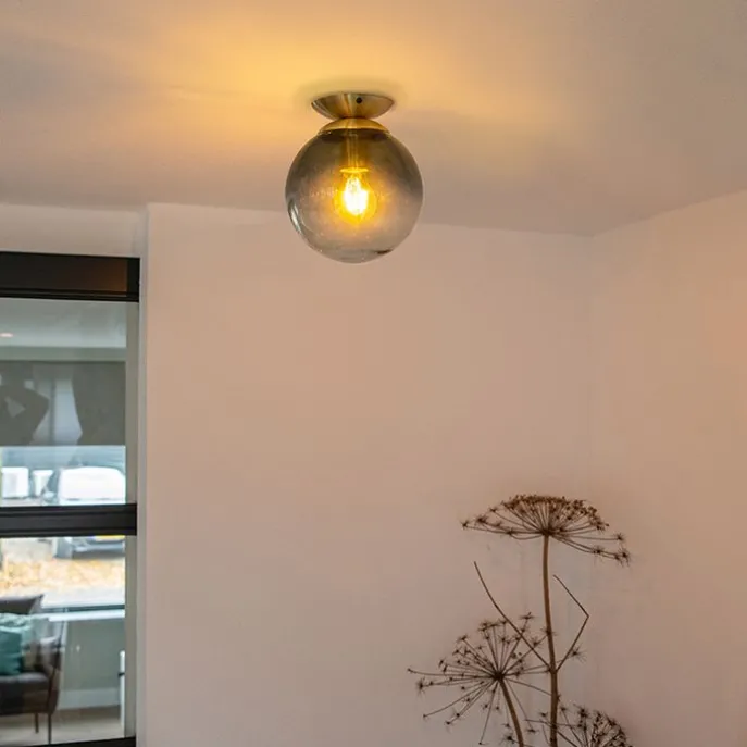 Art Deco Deckenleuchte messing mit ozeanblauem Glaslampenschirm - Pallon