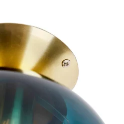 Art Deco Deckenleuchte messing mit ozeanblauem Glaslampenschirm - Pallon