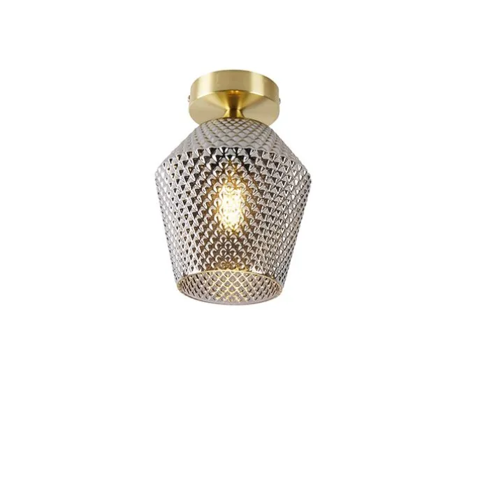 Art Deco Deckenleuchte Messing mit Rauchglas - Karce