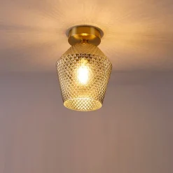 Art Deco Deckenleuchte Messing mit Rauchglas - Karce