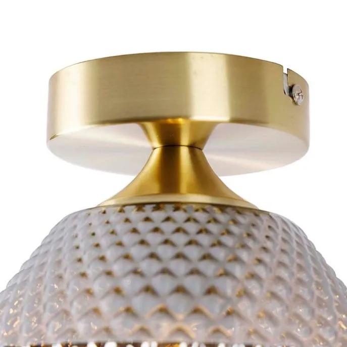 Art Deco Deckenleuchte Messing mit Rauchglas - Karce