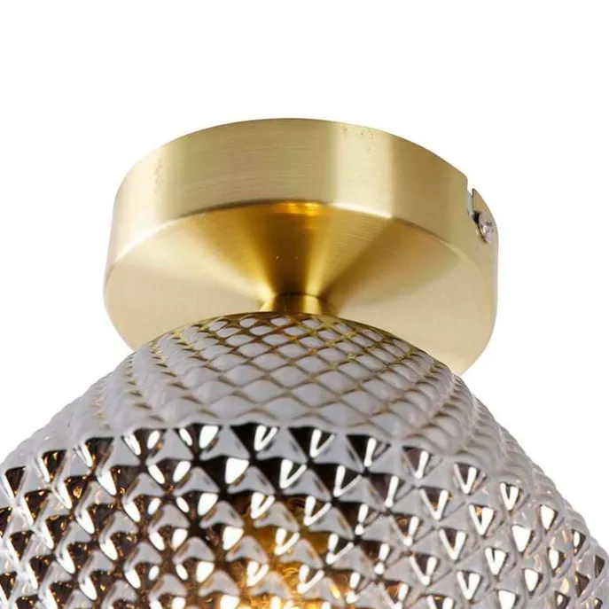 Art Deco Deckenleuchte Messing mit Rauchglas - Karce