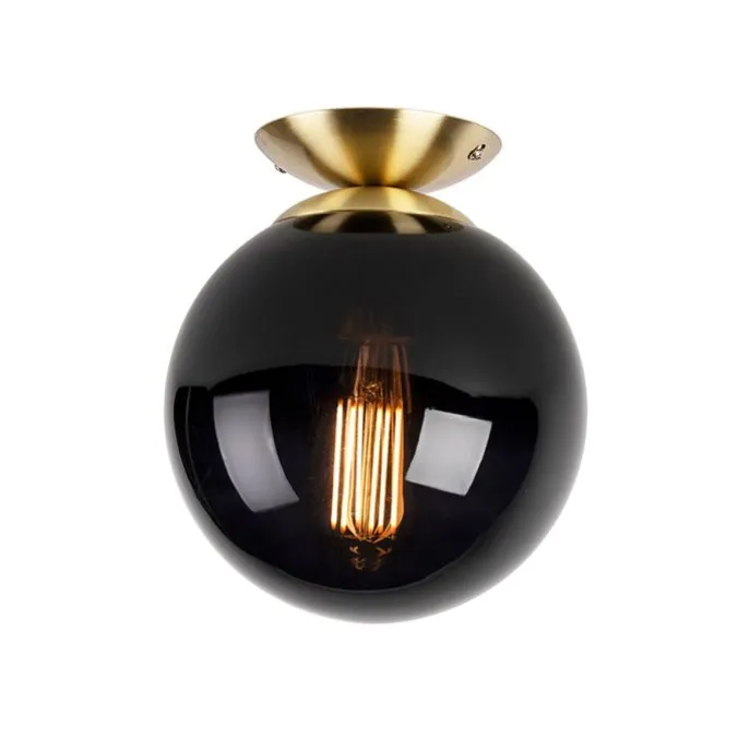 Art Deco Deckenleuchte Messing mit schwarzem Glas - Pallon