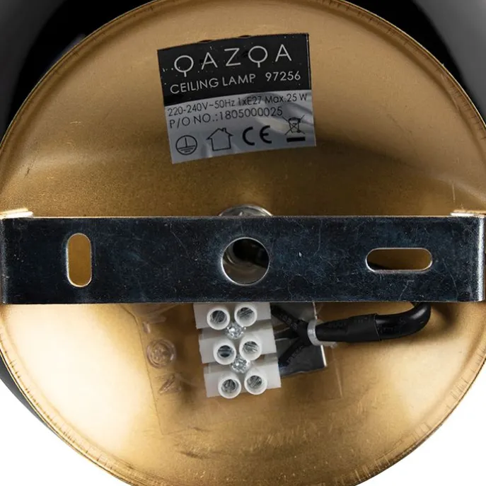 Art Deco Deckenleuchte Messing mit schwarzem Glas - Pallon