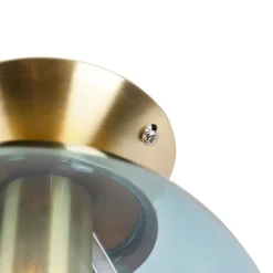 Art Deco Deckenleuchte Messing mit blauem Glas - Pallon