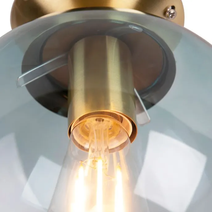 Art Deco Deckenleuchte Messing mit blauem Glas - Pallon