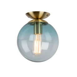 Art Deco Deckenleuchte Messing mit blauem Glas - Pallon