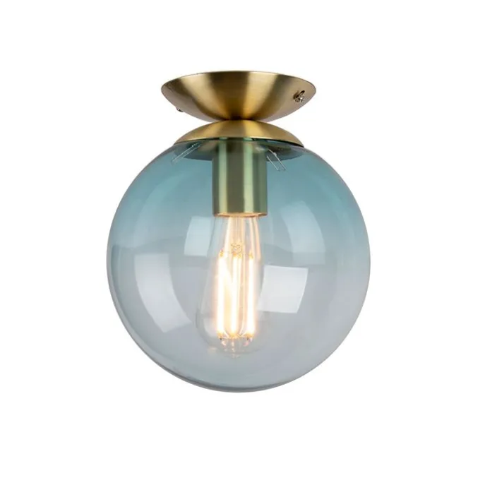 Art Deco Deckenleuchte Messing mit blauem Glas - Pallon