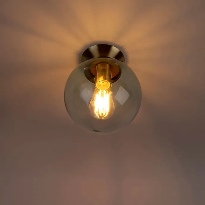 Art Deco Deckenleuchte Messing mit blauem Glas - Pallon