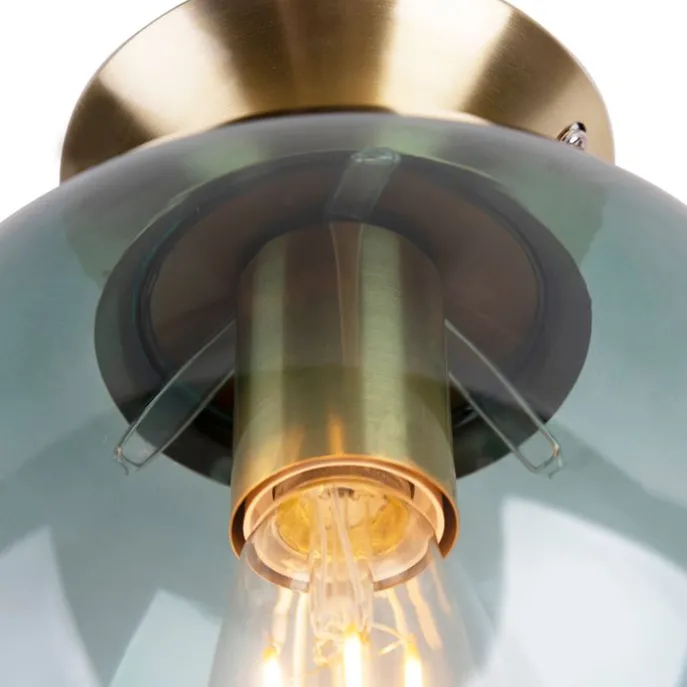 Art Deco Deckenleuchte messing mit grünem Glaslampenschirm - Pallon