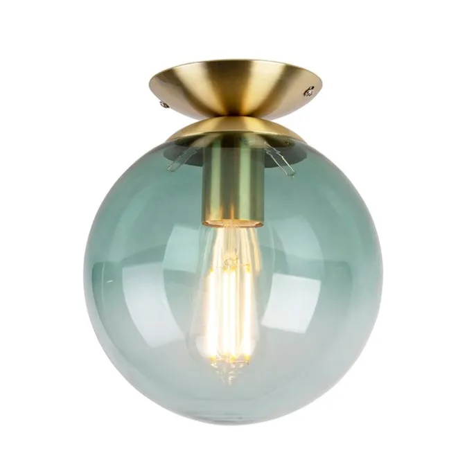 Art Deco Deckenleuchte messing mit grünem Glaslampenschirm - Pallon