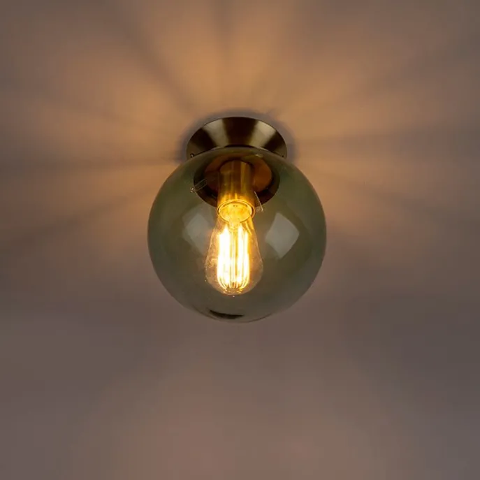 Art Deco Deckenleuchte messing mit grünem Glaslampenschirm - Pallon