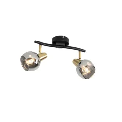 Art Deco Deckenleuchte schwarz mit Rauchglas 2-Licht - Vidro