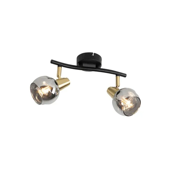 Art Deco Deckenleuchte schwarz mit Rauchglas 2-Licht - Vidro