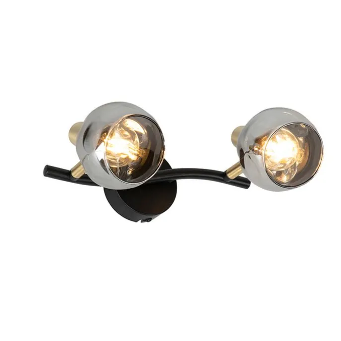 Art Deco Deckenleuchte schwarz mit Rauchglas 2-Licht - Vidro