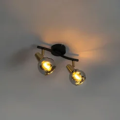 Art Deco Deckenleuchte schwarz mit Rauchglas 2-Licht - Vidro