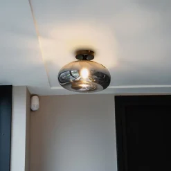 Art Deco Deckenleuchte schwarz mit Rauchglas - Busa