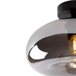 Art Deco Deckenleuchte schwarz mit Rauchglas - Busa