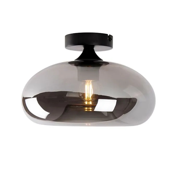 Art Deco Deckenleuchte schwarz mit Rauchglas - Busa